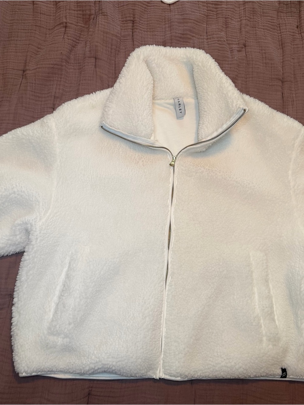 Varley Cream Teddy Zip-Front Sherpa Jacket